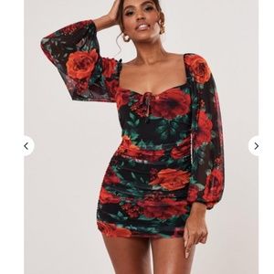 Missguided floral mesh balloon sleeve mini Sz 4
